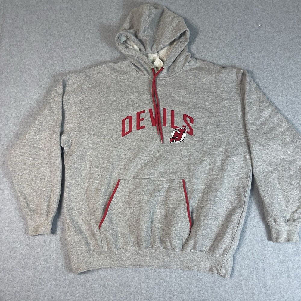 Vintage Y2K Lee Sport New Jersey Devils Gray Pullover Hoodie w/ Pocket Hip Hop